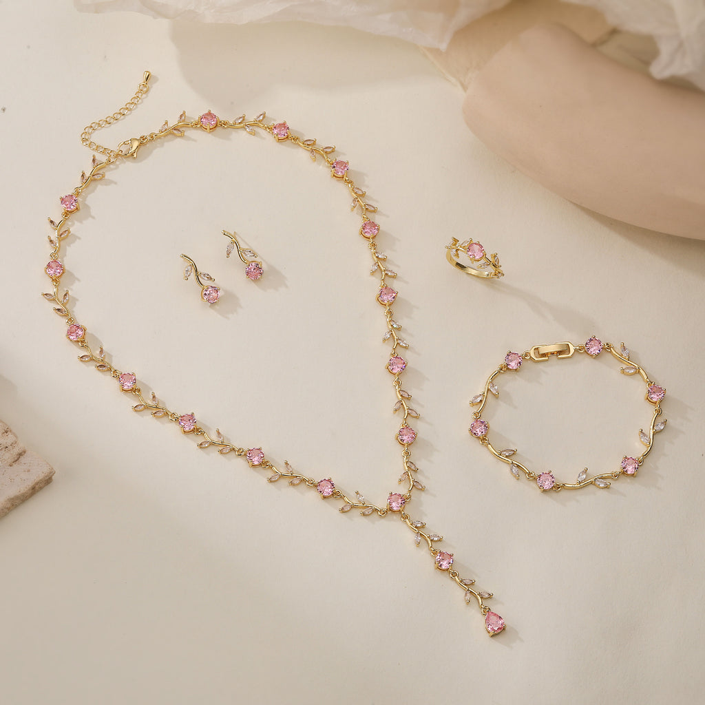 Flower And Leaf Jewelry Set/Bracelet/Necklace/Earrings/Ring