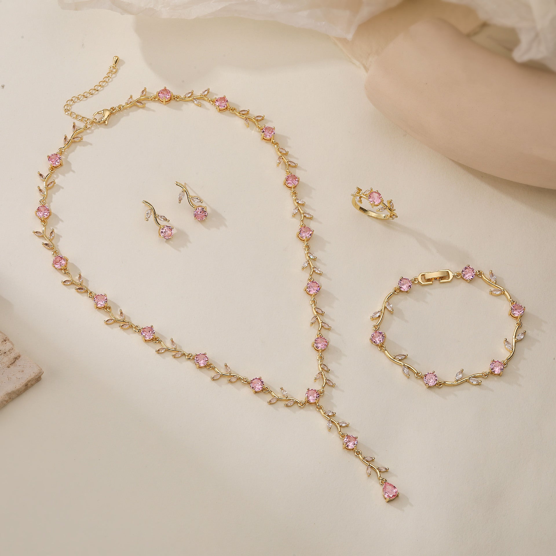 Flower And Leaf Jewelry Set/Bracelet/Necklace/Earrings/Ring