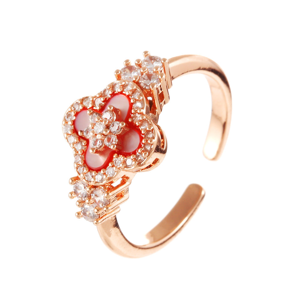 Pink Gold Four-Leaf Flower Bracelet Set