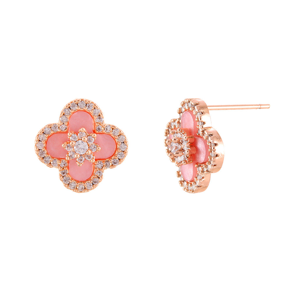 Pink Gold Four-Leaf Flower Bracelet Set