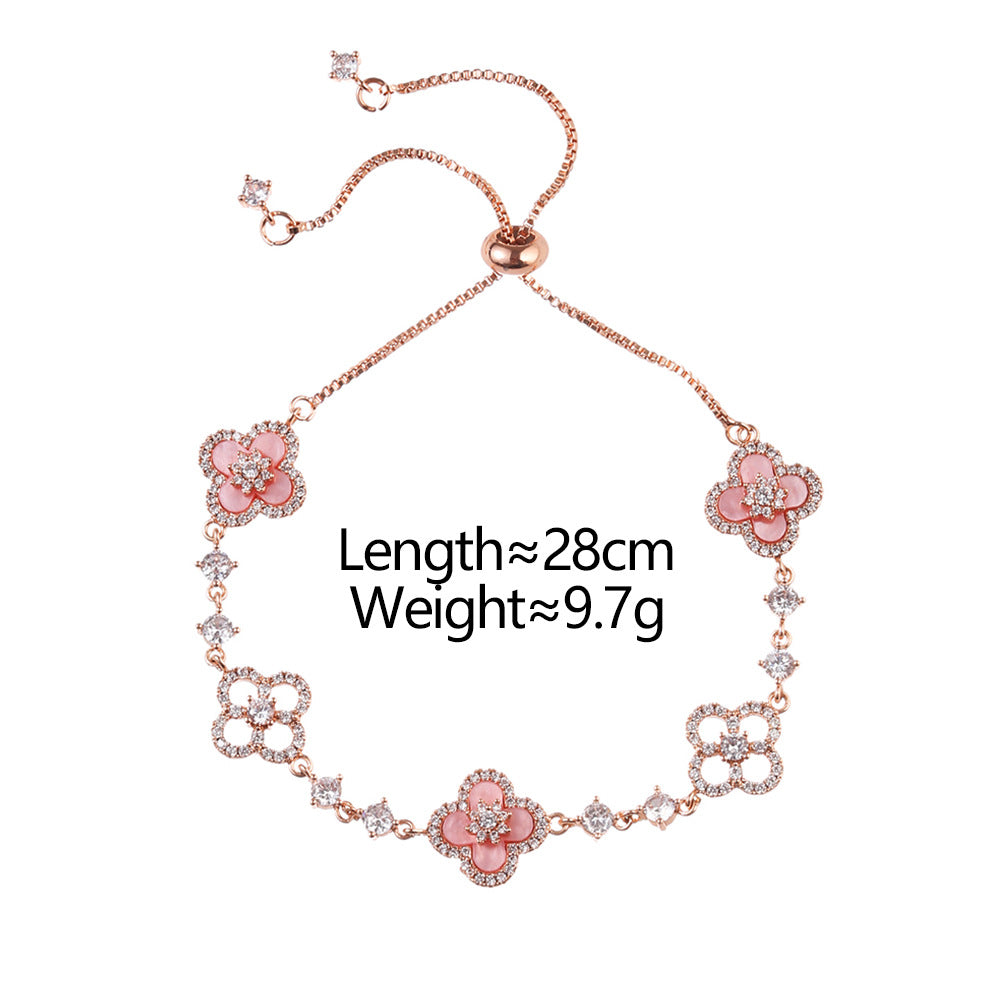 Pink Gold Four-Leaf Flower Bracelet Set