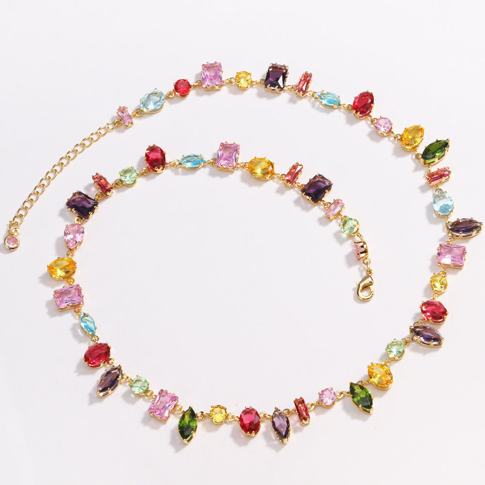 Luxuriöses, farbenfrohes Armband/Halskette mit Zirkonia