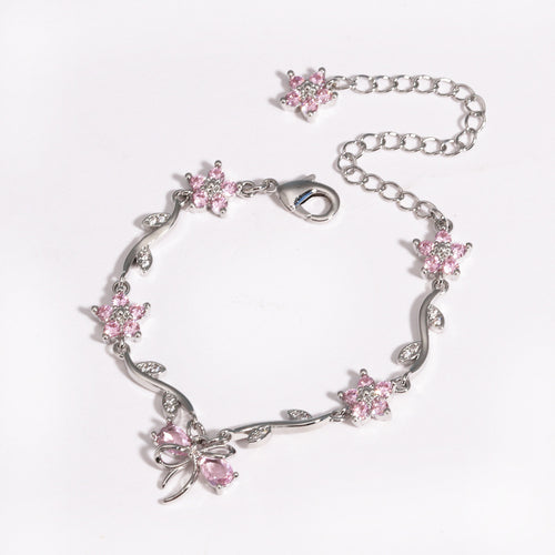 Pulsera de lazo y hoja con flor para mujer