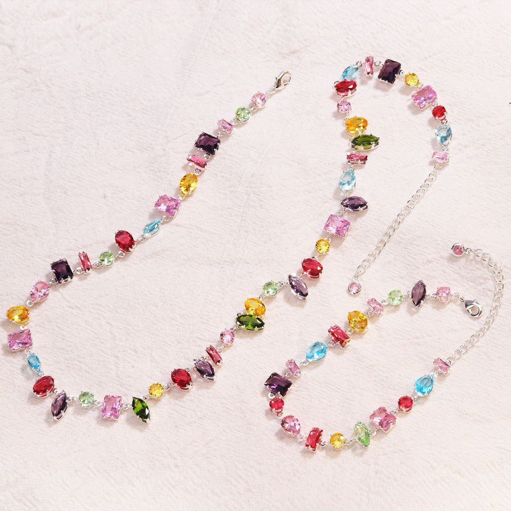 Luxuriöses, farbenfrohes Armband/Halskette mit Zirkonia