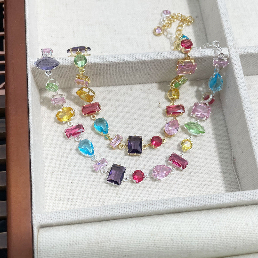 Luxuriöses, farbenfrohes Armband/Halskette mit Zirkonia