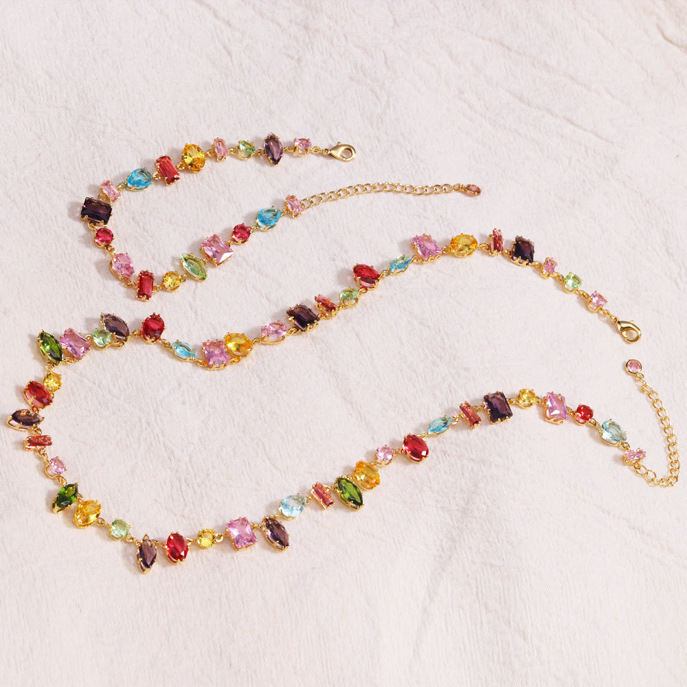 Luxuriöses, farbenfrohes Armband/Halskette mit Zirkonia