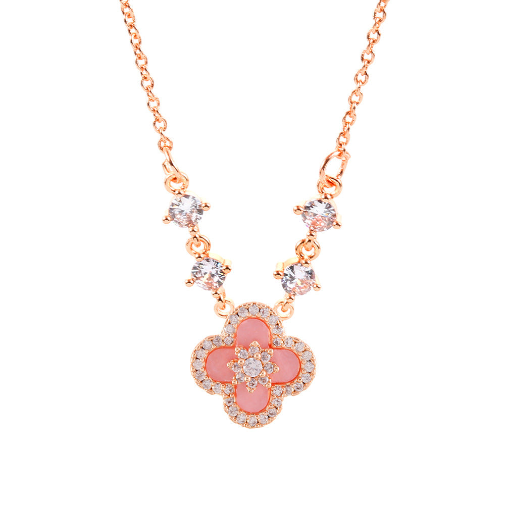 Pink Gold Four-Leaf Flower Bracelet Set