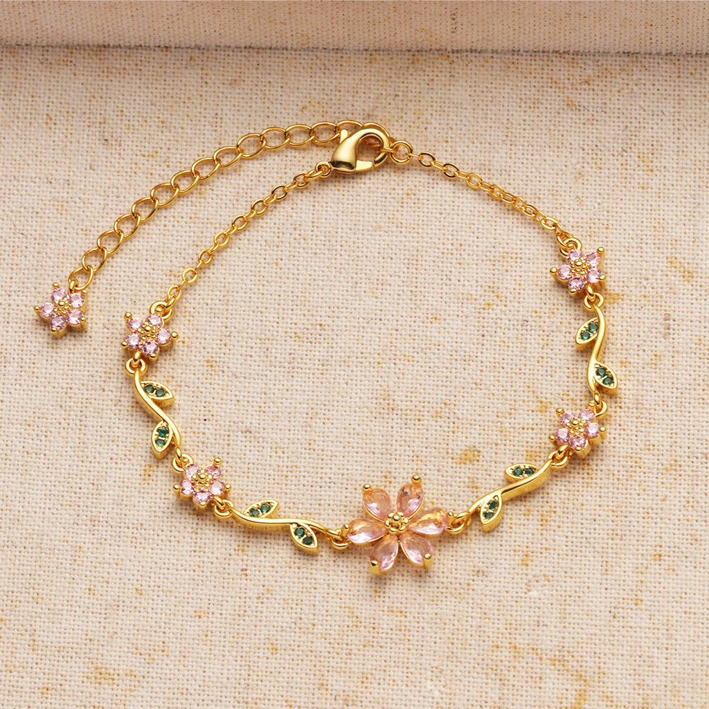 LUXURIÖSES ROSA BLUMENARMBAND FÜR DAMEN MODE SCHMUCK ACCESSOIRES