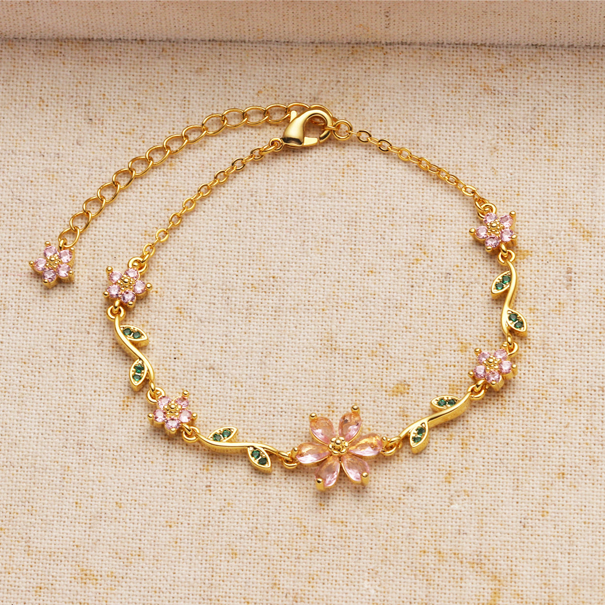 Pink Flower Bracelet For Women Fashion Jewelry Accessories