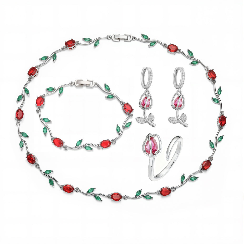 KRISTALL BLUME BLATT ARMBAND FÜR FRAUEN TULPEN BLUMEN ARMBAND/RING/OHRRINGE/HALSKETTE/SET