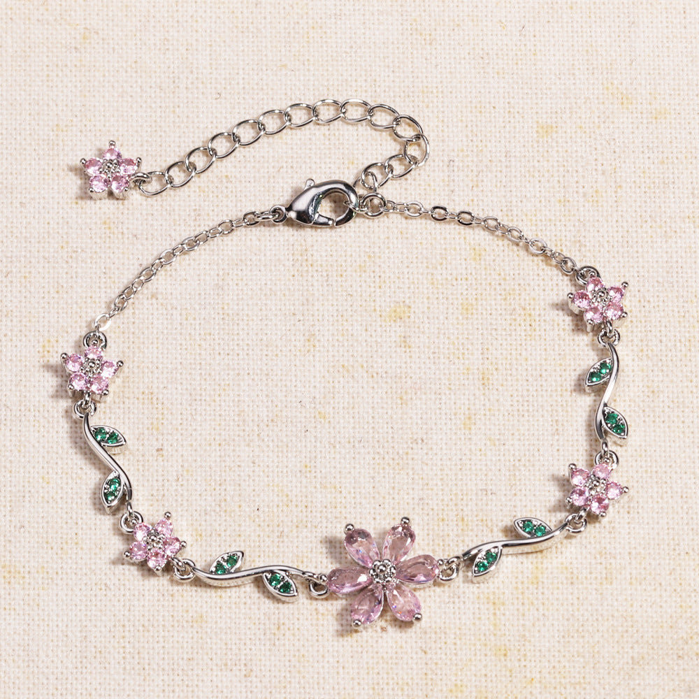 Pink Flower Bracelet For Women Fashion Jewelry Accessories