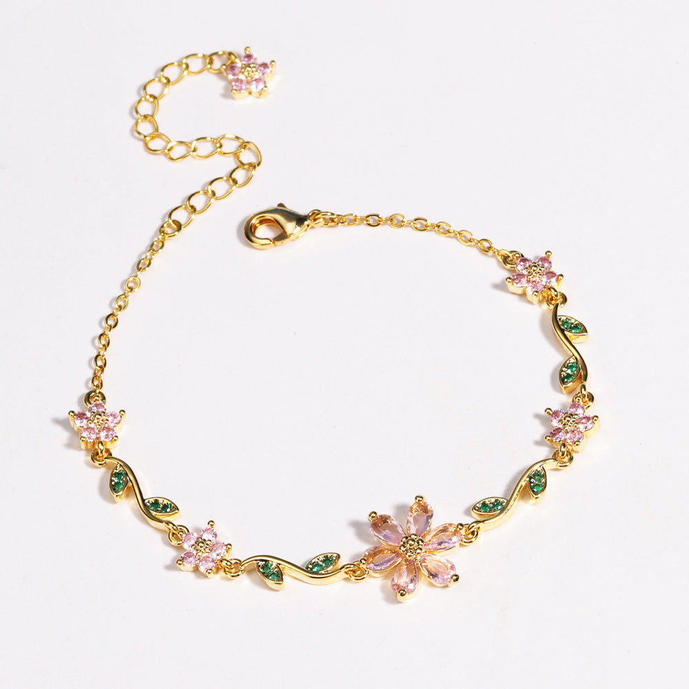 Pink Flower Bracelet For Women Fashion Jewelry Accessories