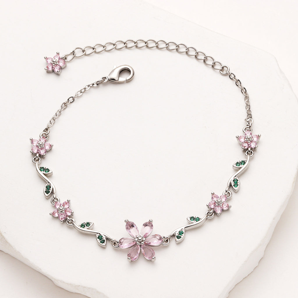 LUXURIÖSES ROSA BLUMENARMBAND FÜR DAMEN MODE SCHMUCK ACCESSOIRES