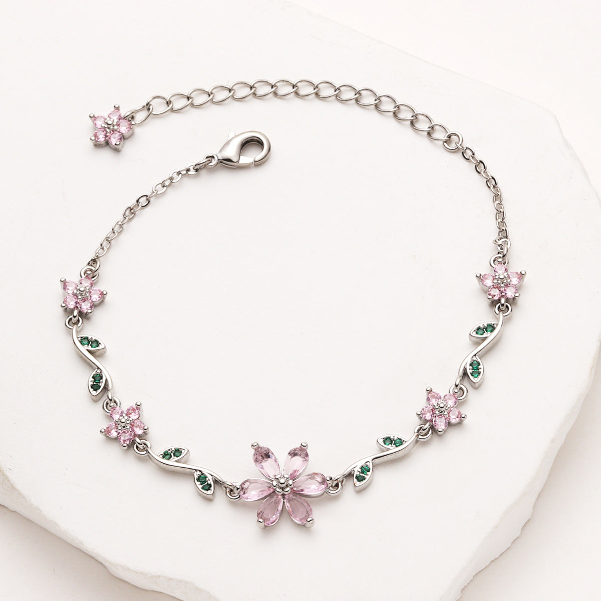 Pink Flower Bracelet For Women Fashion Jewelry Accessories