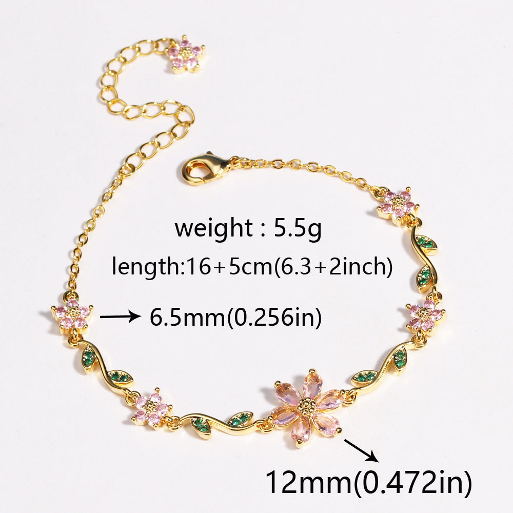 Pink Flower Bracelet For Women Fashion Jewelry Accessories